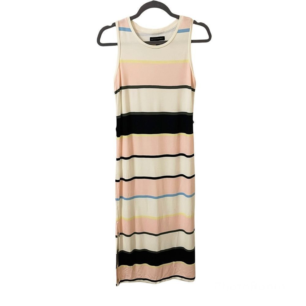 Banana Republic Ponte Stripe Tank Dress Pink Navy Xs